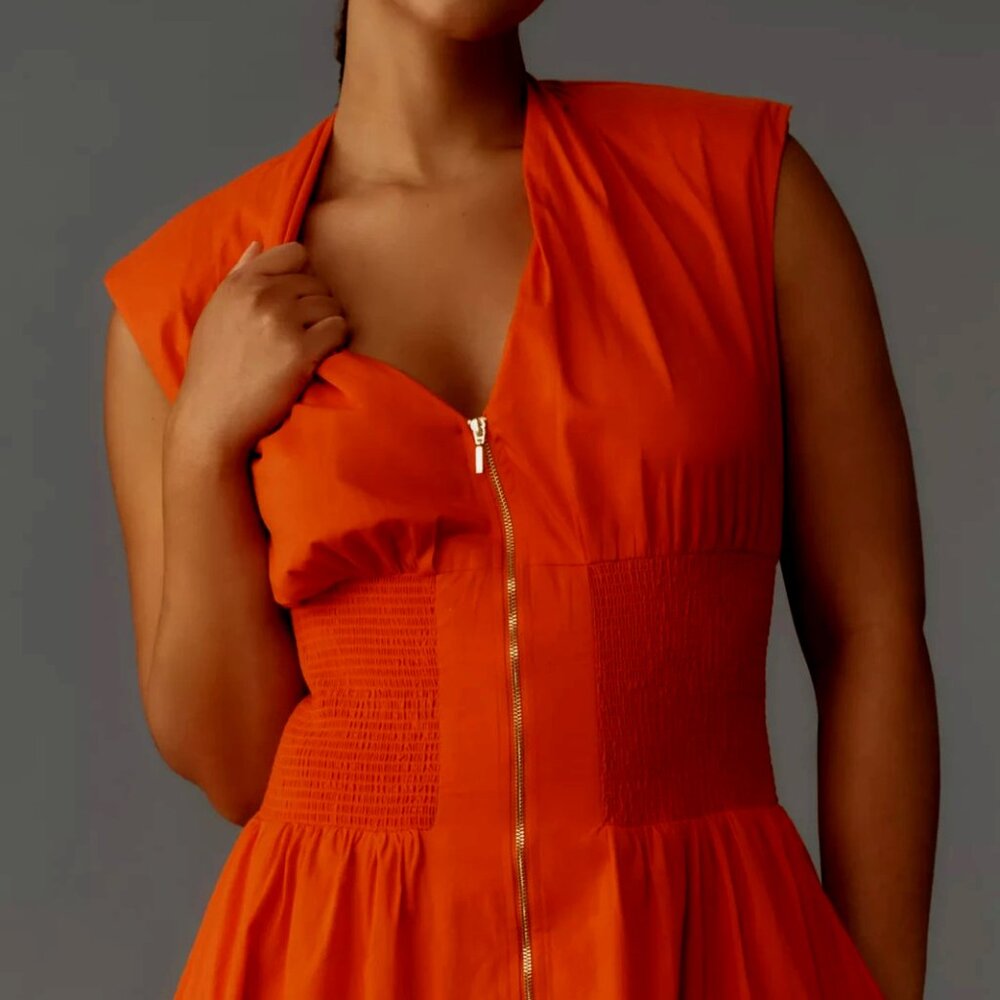 Anthropologie The Tommie Zip-Front Midi Shirt Dress L NWT Red Orange Large - Picture 6 of 8